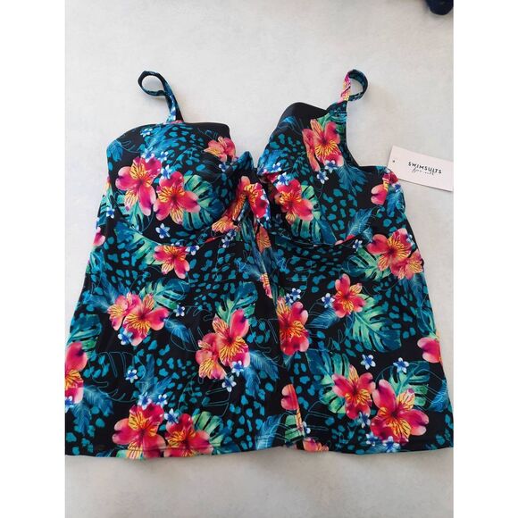 NWT NEW Swimsuits For All Womens Plus Size 22 Floral Print Underwire Tankini Top - Picture 1 of 7